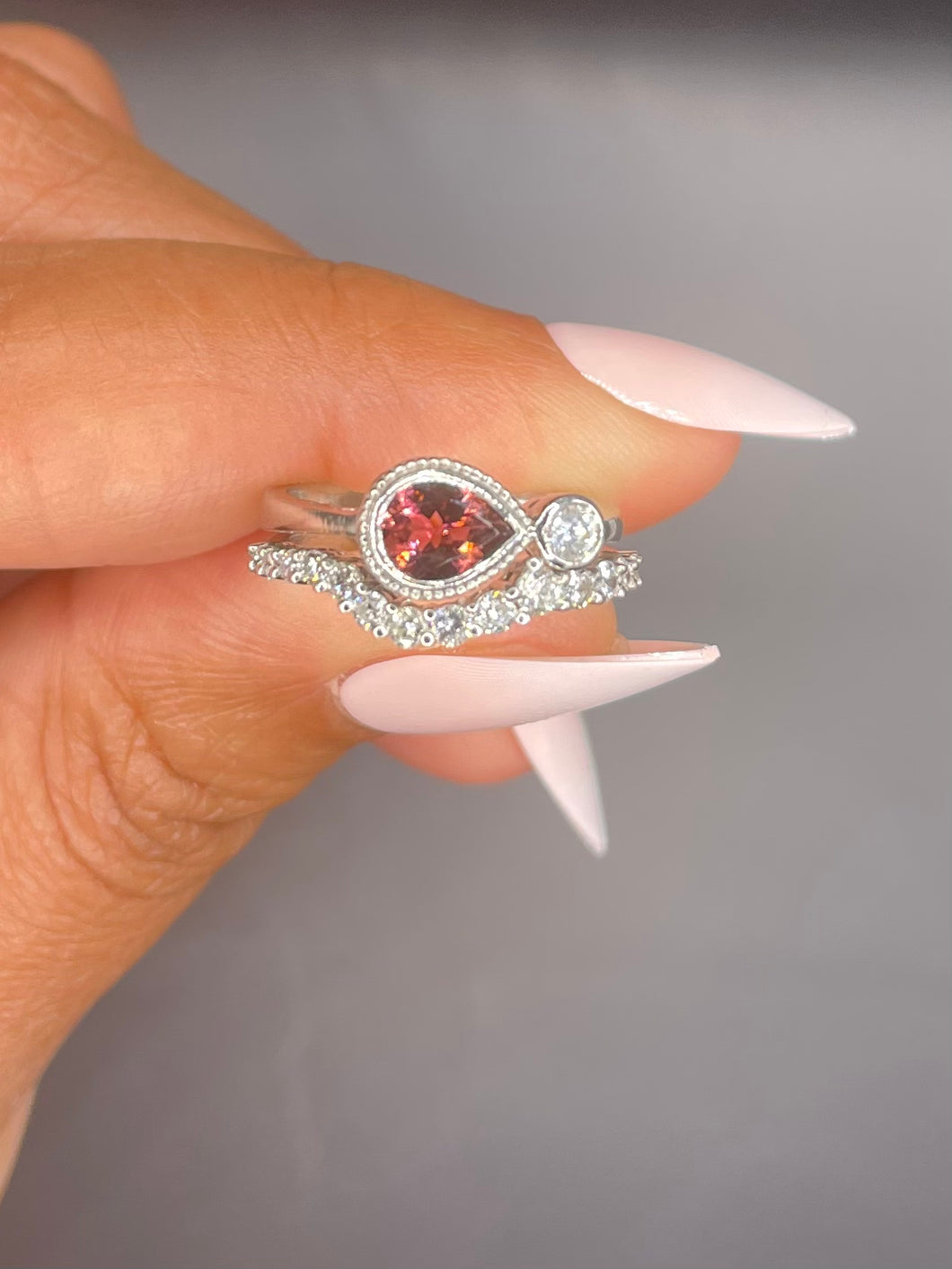 Pink tourmaline with diamond ring